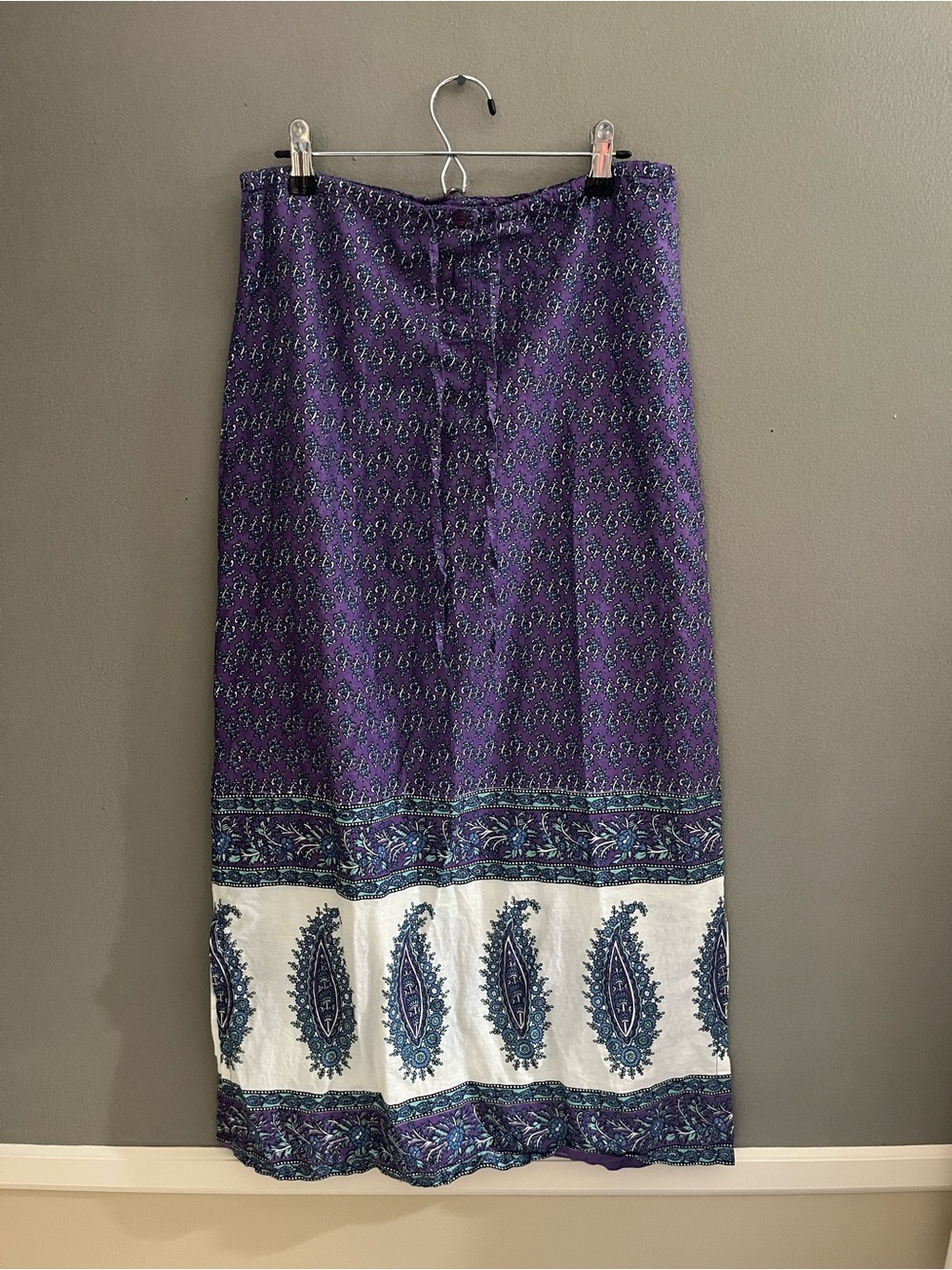 Women’s Funky People 100% Cotton Purple Paisley Border Maxi Skirt Side Slits